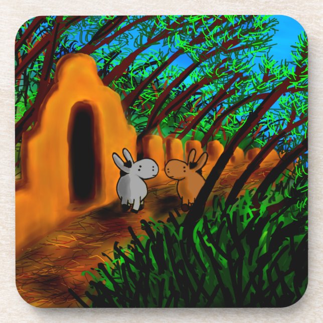 Porta-copo asnos que andam sob árvores (Frente)