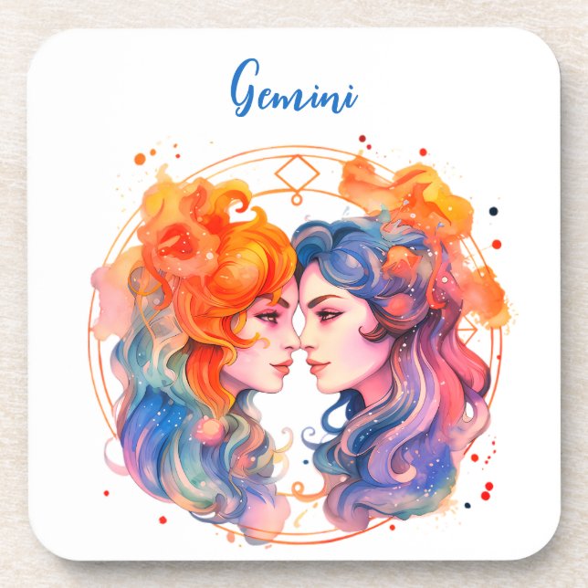 Porta-copo Astrologia zodiac de Gemini em aquarela (Frente)