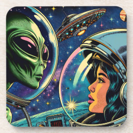 Porta-copo Astronauta feminino encontra Alienígena extraterre