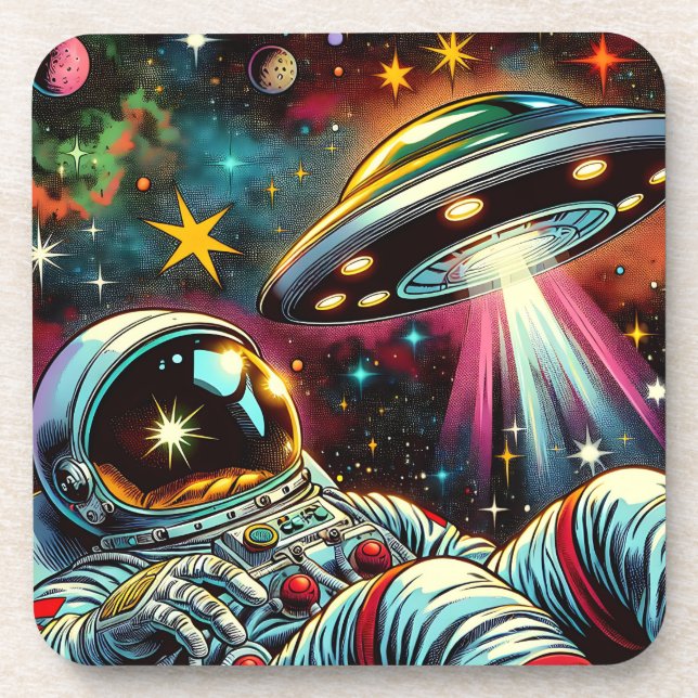 Porta-copo Astronauta Flutuando no Espaço com uma Arte de IA  (Frente)