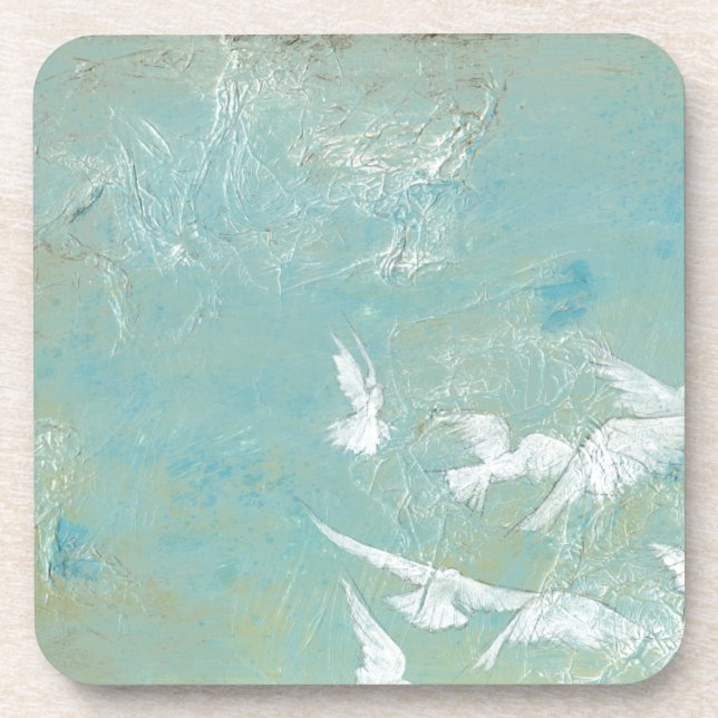 Porta-copo Aves Brancas Voando Através Do Céu Azul (Frente)