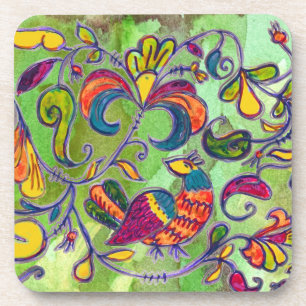 Porta-copo Aves de norte com erva verde