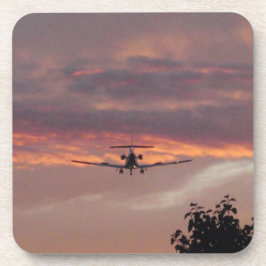 Porta-copo Avião Comercial Aterrissando Ao Pôr do Sol