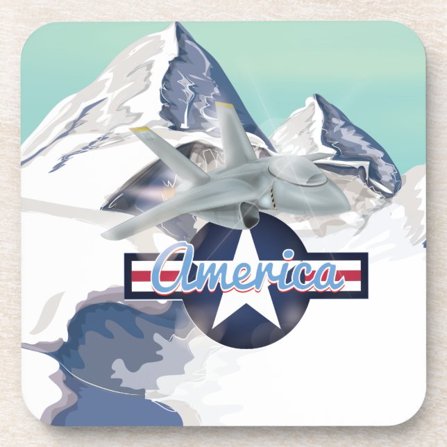 Porta-copo Avião-Jato Americano Voando sobre Montanhas Rochos (Frente)