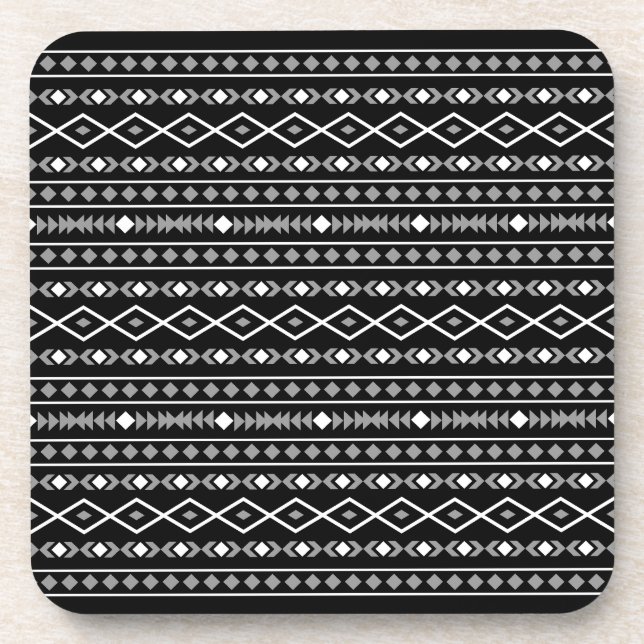 Porta-copo Aztec Formas Padrão Cinza Preto Branco (Frente)