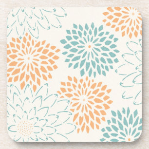 Porta-copo Azul Aqua Pêssego Branco Floral