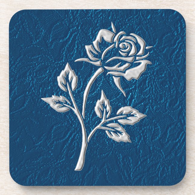 Porta-copo Azul com Rosa de prata (Frente)