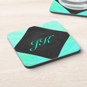 Porta-copo Azul Gelo Mint e Monograma Preto