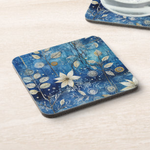 Porta-copo Azul Índigo Elegante Botânica de Inverno