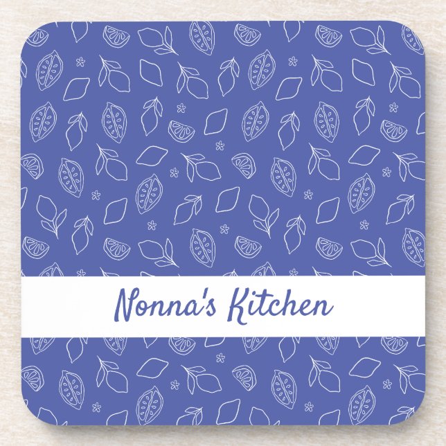 Porta-copo Azul-Limão Italiano Desenhado à Mão Personalizado (Frente)