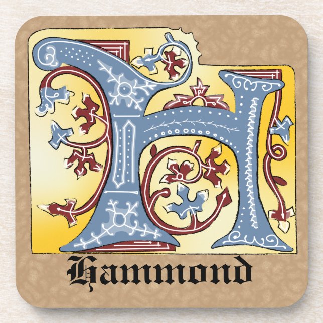 Porta-copo Azul Medieval e Vermelho Ivy Iluminado - Letra H (Frente)