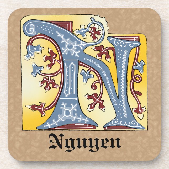 Porta-copo Azul Medieval e Vermelho Ivy Iluminado - Letra N (Frente)