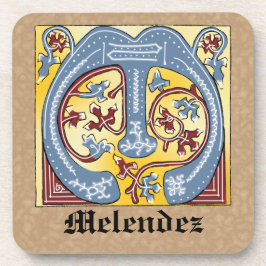 Porta-copo Azul Medieval e Vermelho - Letra iluminada M