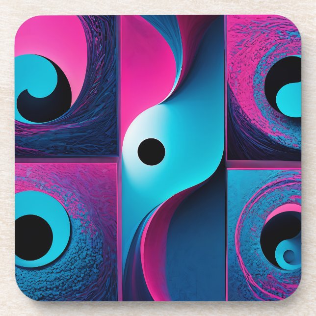 Porta-copo Azul preto-rosa Geométrico (Frente)