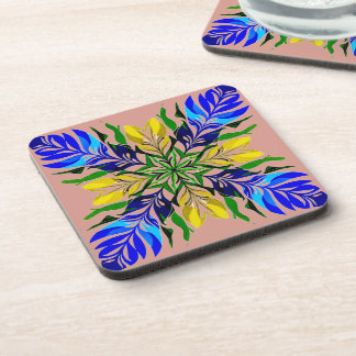 Porta-copo Azul Real e Floral Dourado Mandala Boho Botânico