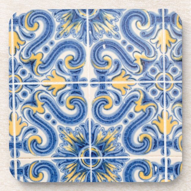 Porta-copo azulejo azul e amarelo, Portugal (Frente)