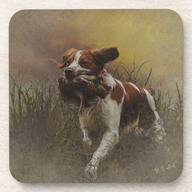 Porta-copo Azulejo cerâmico Brittany spaniel (Frente)