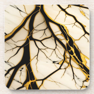 Porta-copo Azulejo Cerâmico de Mármore Dourado Preto Branco