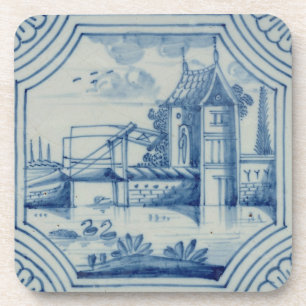 Porta-copo Azulejo de Delft que mostra um drawbridge sobre um