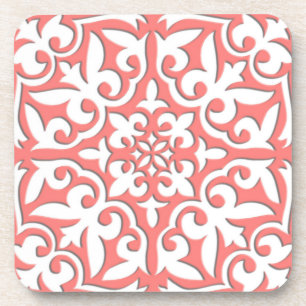 Porta-copo Azulejo marroquino - cor-de-rosa coral e branco
