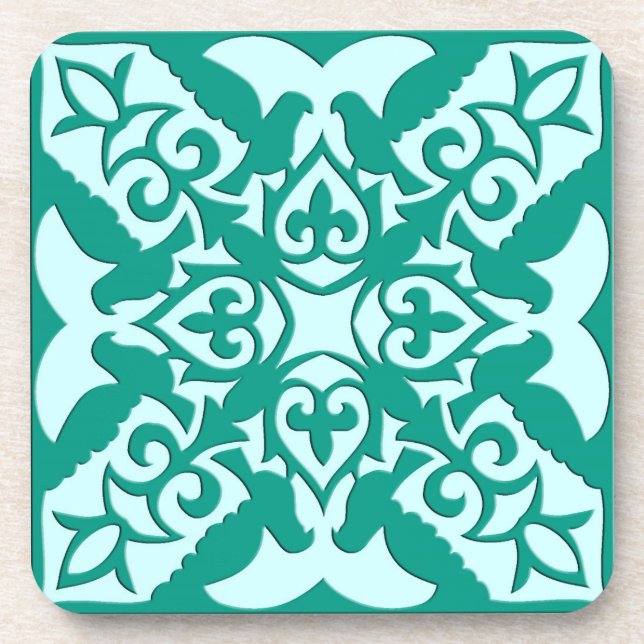 Porta-copo Azulejo marroquino - turquesa e aqua (Frente)