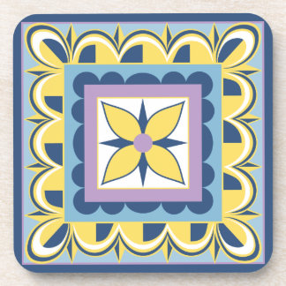 Porta-copo Azulejo Mexicano Talavera Amarelo e Azul