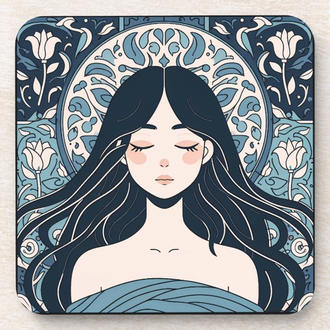 Porta-copo Azulejo otomano - Aura Floral Azul Serene (Frente)