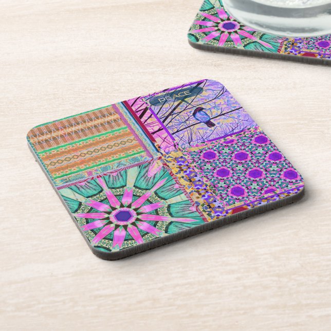 Porta-copo Azulejos Azulejos Geométricos com Pássaro da Paz (Left Side)