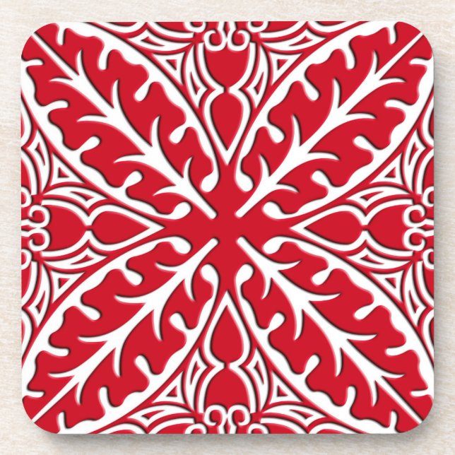 Porta-copo Azulejos marroquinos - vermelho escuro e branco (Frente)