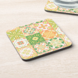 Porta-copo azulejos ornamentados em verde e amarelo