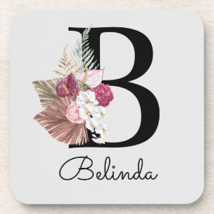 Porta-copo B Inicial Boho Rosa Monogramada Moderna