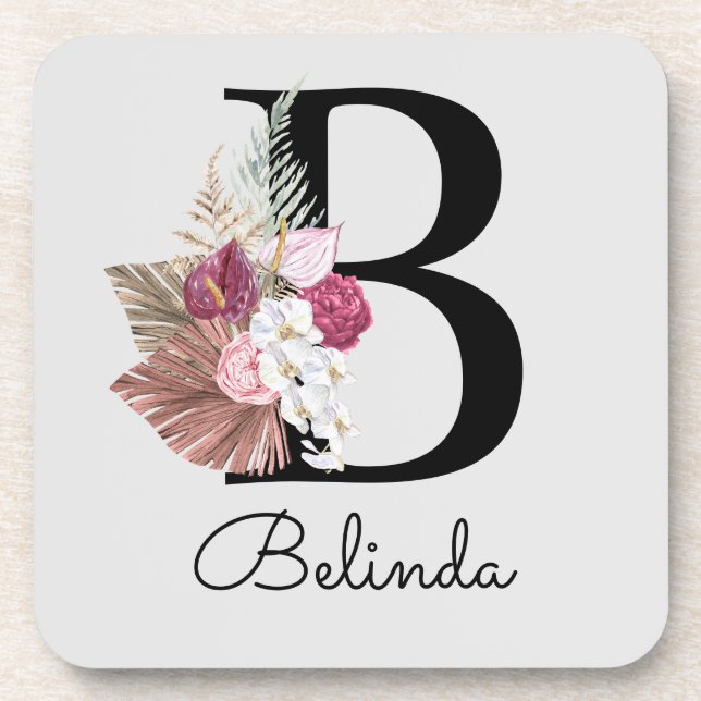 Porta-copo B Inicial Boho Rosa Monogramada Moderna (Frente)