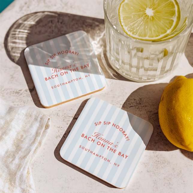 Porta-copo Bachelorette Retro Moderno Vermelho e Azul (Bachelorette Retro Modern Red & Blue Beverage Coaster)