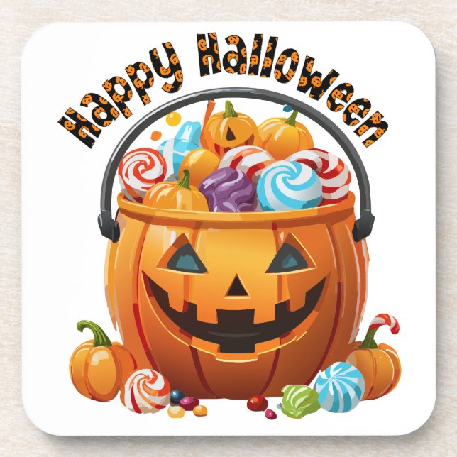 Porta-copo Balde de Doces e Truques de Halloween (Frente)