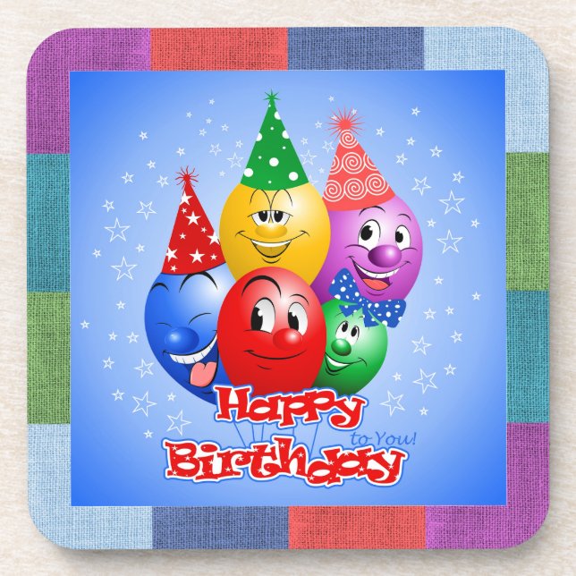 Porta-copo Balões de aniversário alegres (Frente)