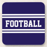 Porta-copo Bandas brancas de cor azul-esbranquiçada de FUTEBO<br><div class="desc">Este design desportivo apresenta texto ousado e atlético FOOTBALL com dentro de faixas de corrida horizontais brancas com largura de  contra fundo azul brilhante.</div>