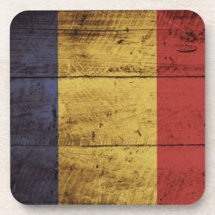 Porta-copo Bandeira de Romania na grão de madeira velha