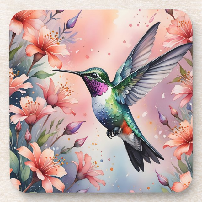 Porta-copo bandeja de beija-flor floral (Frente)