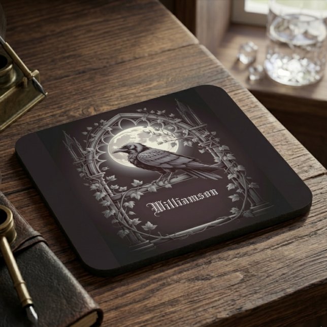 Porta-copo Bar de Casa Dark Academia Corvo Gótico (Gothic raven dark academia home bar beverage coaster)