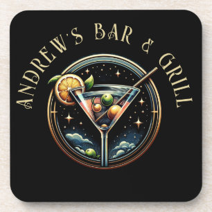 Porta-copo Bar e Grill com Logotipo de Martini Preto e Dourad