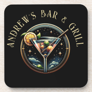 Porta-copo Bar e Grill com Logotipo de Martini Preto e Dourad