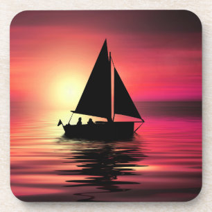 Porta-copo Barco à Vela ao Pôr do Sol no Mar Projeto de Arte