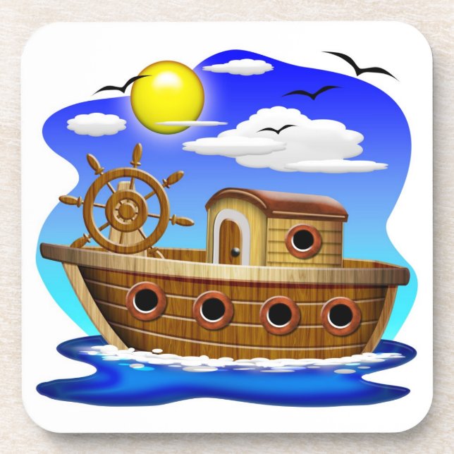Porta-copo Barco de Pesca Cartoon  (Frente)