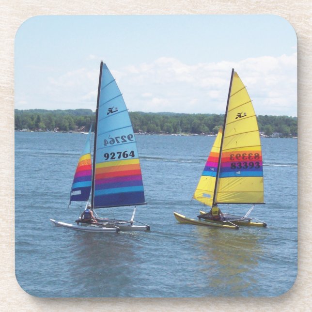 Porta-copo Barcos à vela no lago prateado (Frente)