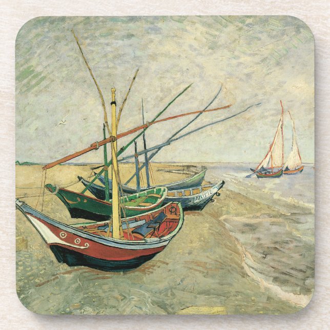 Porta-copo Barcos de pesca na praia por Vincent van Gogh (Frente)