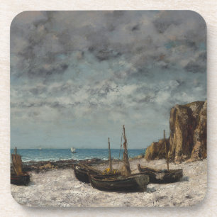 Porta-copo Barcos em praia, Etretat - Gustave Courbet