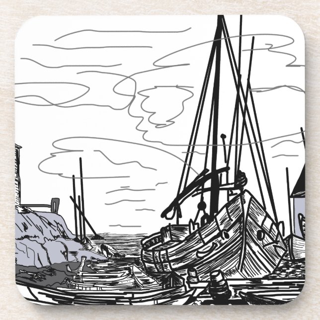 Porta-copo barcos no mar (Frente)