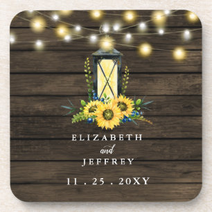 Porta-copo Barn Wood String Luzes Sunflower Casamento