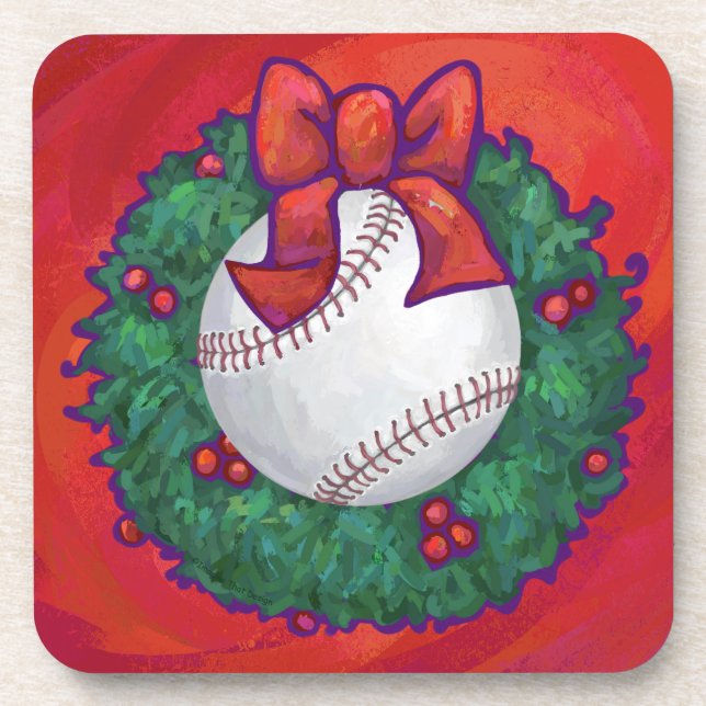 Porta-copo Baseball em Wreath em Vermelho (Frente)