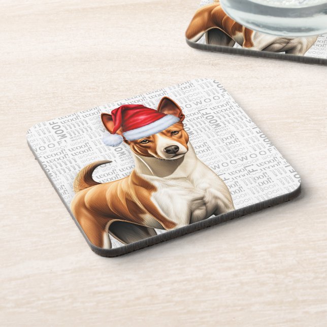 Porta-copo Basenji Dog Woof Word Art Holiday (Left Side)